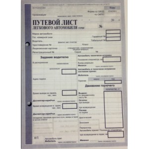 Путевой лист легкового автомобиля А5 (15*21 см)